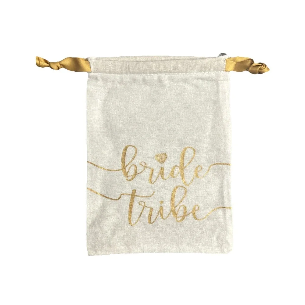 Bride Tribe Drawstring Favor Bags White‎ Gold Bachelorette Party Gift Set of 10
